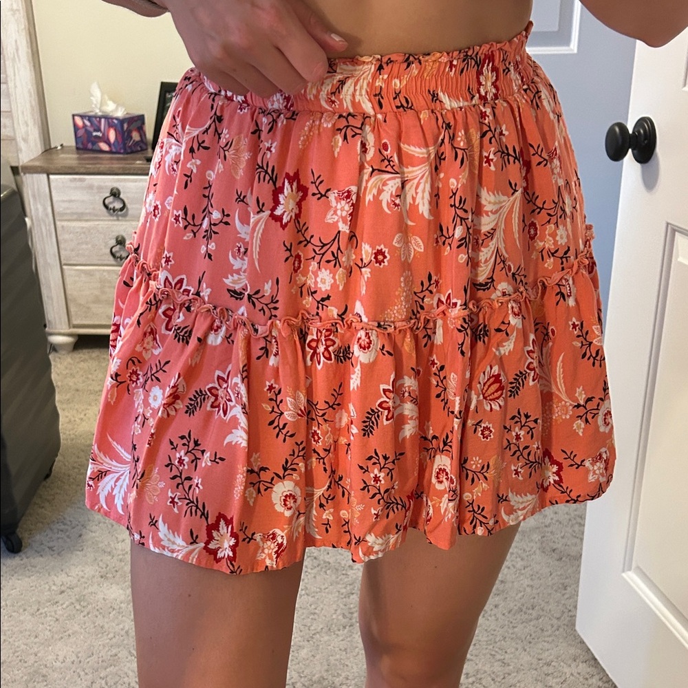 Hello Molly Floral Peach Mini Skirt